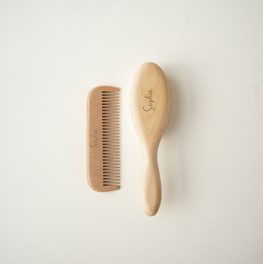 JBØRN Natural Beechwood Hairbrush & Comb Set | Personalisable Yes - Personalisable Baby Products Sold and Personalised by JustBørn