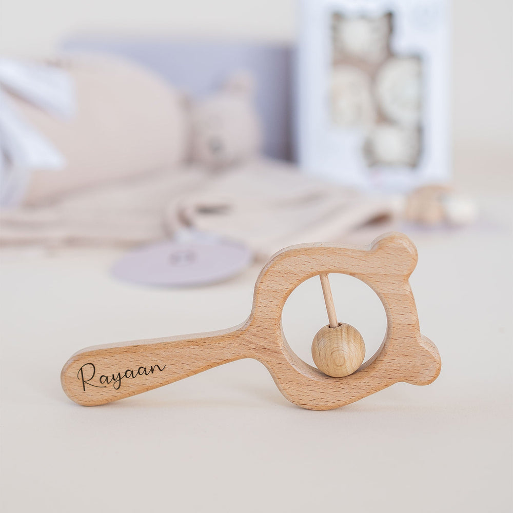 JBØRN Wooden Teddy Rattle & Teether | Personalisable - Personalisable Baby Products Sold and Personalised by JustBørn