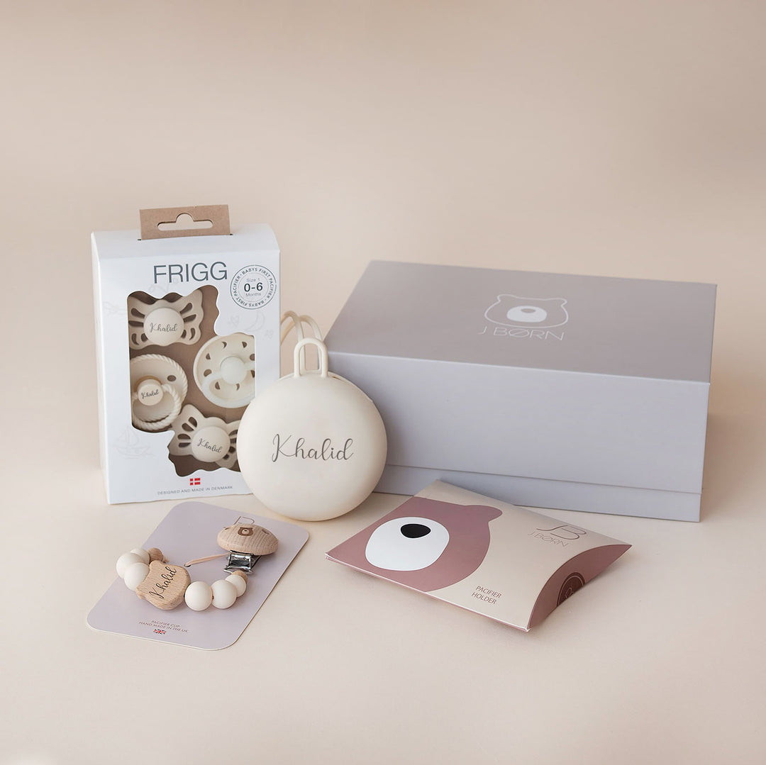 JBØRN X FRIGG Trial Collection Pacifiers & Personalised Holders Set - Personalisable Baby Products Sold and Personalised by JustBørn