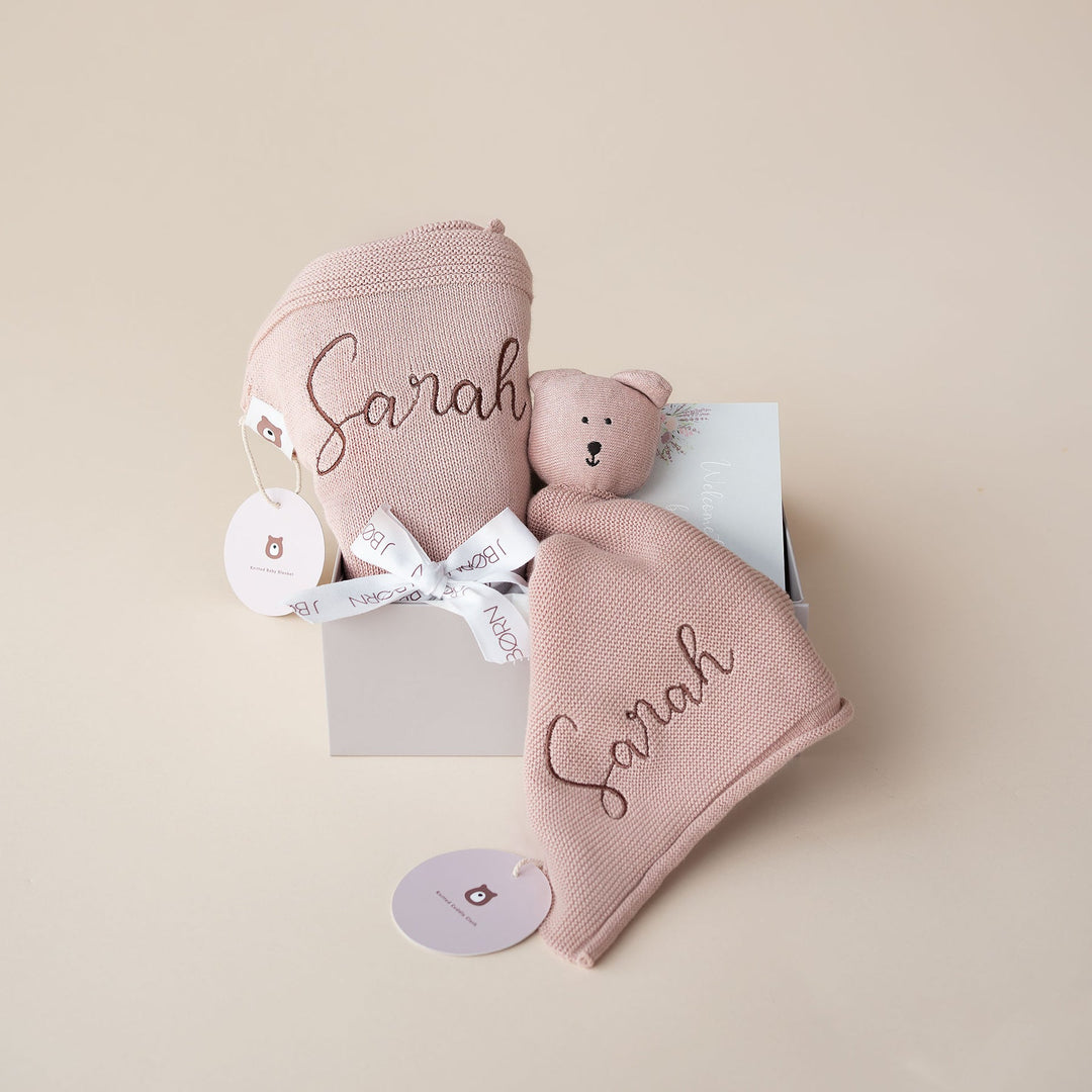 JBØRN Baby Gift Set | Knitted Blanket & Comforter Blush - Personalisable Baby Products Sold and Personalised by JustBørn