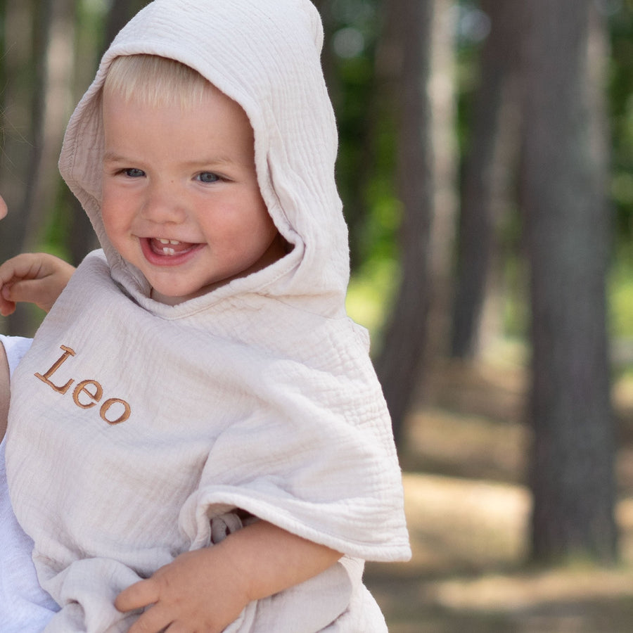 JBØRN Organic Cotton Muslin Hooded Poncho Towel - Personalisable Baby Products Sold and Personalised by JustBørn