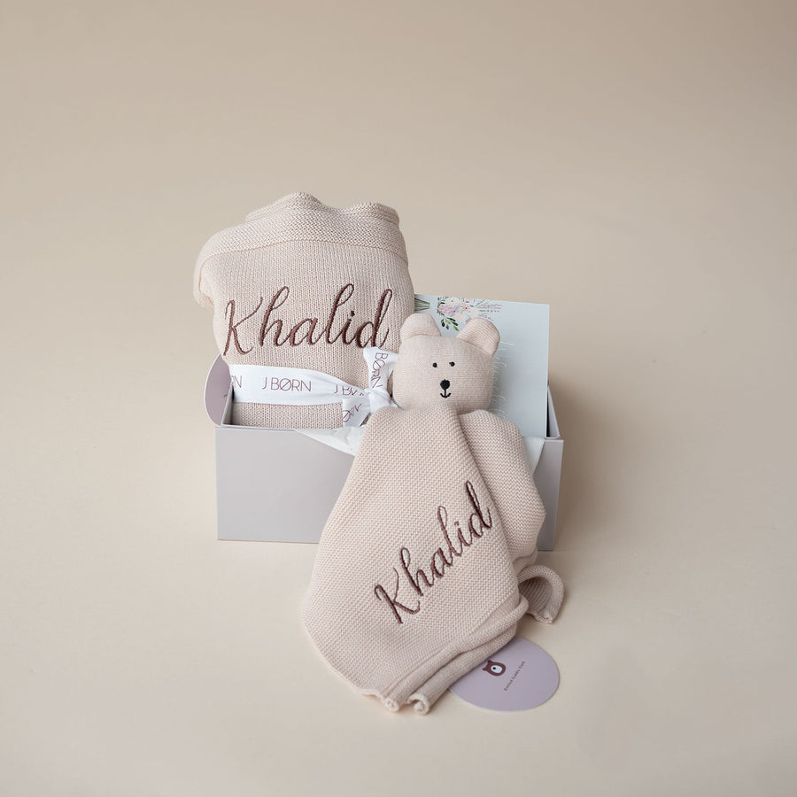 baby personalised knitted blanket & comforter gift set