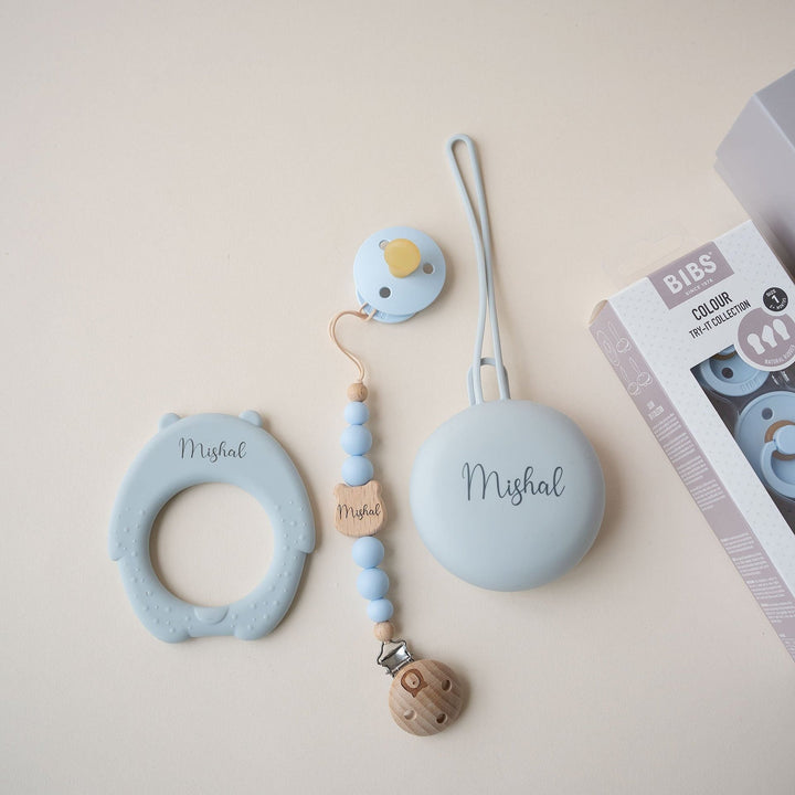 JBØRN X BIBS Baby Gift Set | First Pacifiers with Matching Holders & Personalised Teether Yes - Personalisable Baby Products Sold and Personalised by JustBørn