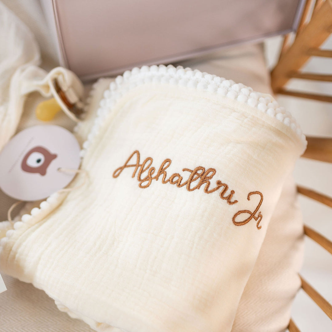 JBØRN Baby Gift Set | Organic Cotton Muslin Blanket, Comforter & Teether Set - Personalisable Baby Products Sold and Personalised by JustBørn