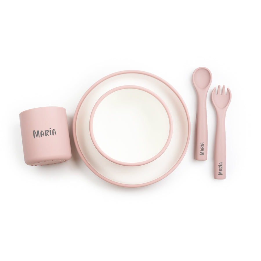 JBØRN Silicone 5 Piece Dinner Set | Personalisable in Blush, sold by JBørn Baby Products Shop, Personalizable by JustBørn
