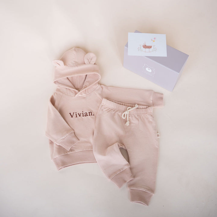 JBØRN Baby Gift Set | Organic Cotton Baby Hoodie & Joggers Set Peach Cream - Personalisable Baby Products Sold and Personalised by JustBørn