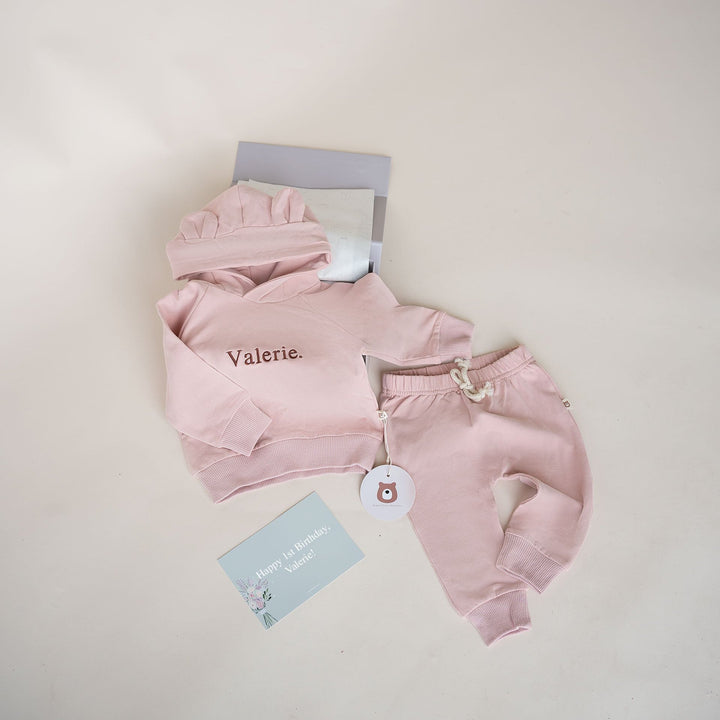 JBØRN Baby Gift Set | Organic Cotton Baby Hoodie & Joggers Set Blush - Personalisable Baby Products Sold and Personalised by JustBørn