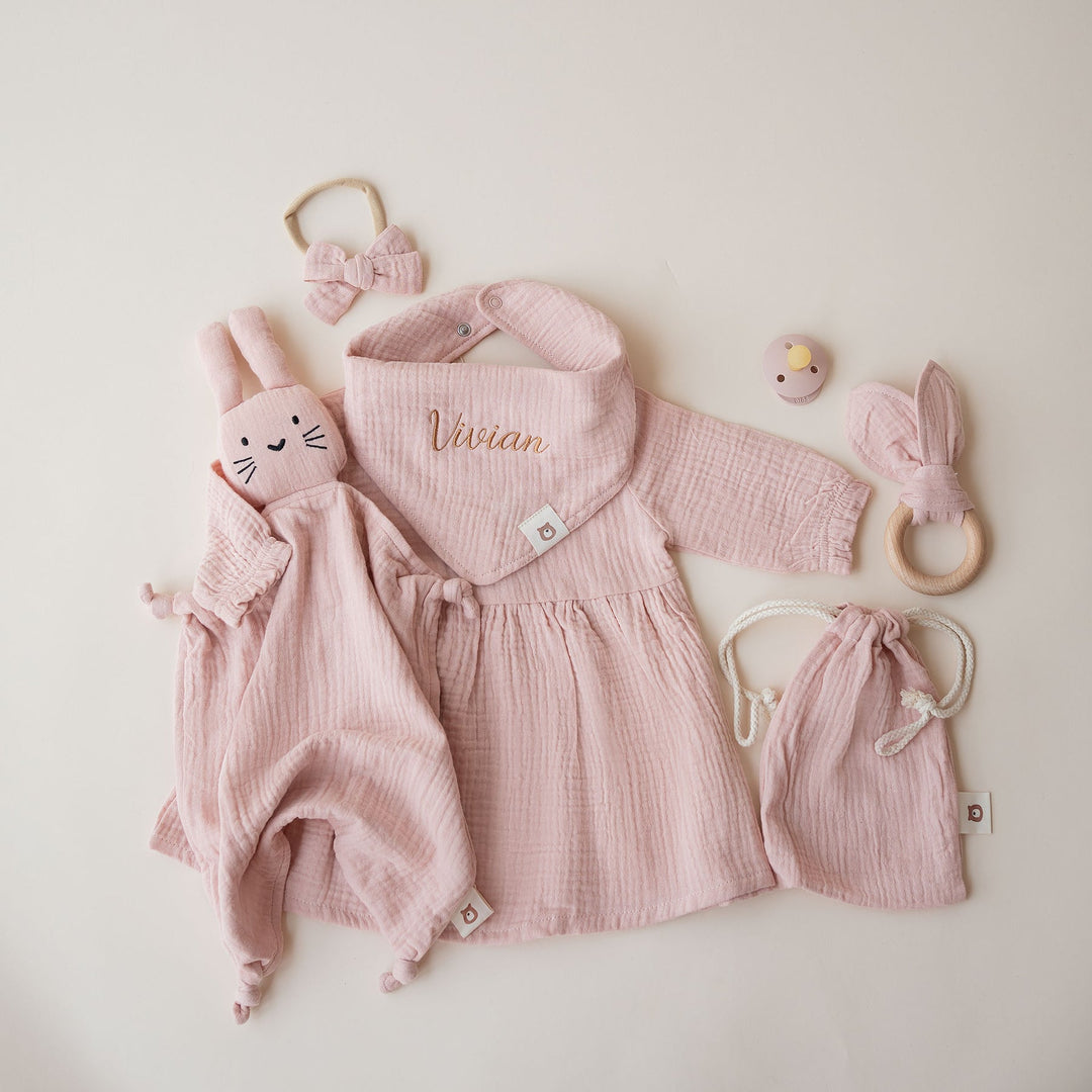 JBØRN Baby Girl Gift Set | Organic Muslin Dress & Accessories - Personalisable Baby Products Sold and Personalised by JustBørn