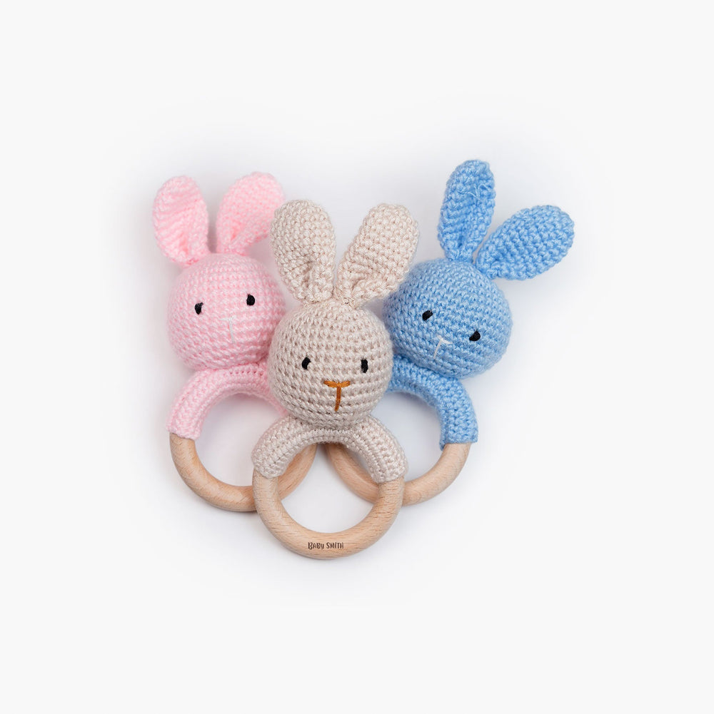Pink Bunny JBØRN Crochet Bunny Baby Rattle Toy | Personalisable by Just Børn sold by JBørn Baby Products Shop