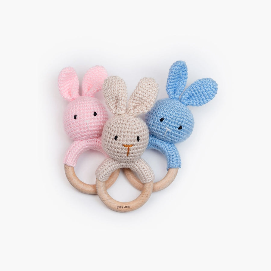 JBØRN Crochet Bunny Baby Rattle Toy | Personalisable - Personalisable Baby Products Sold and Personalised by JustBørn