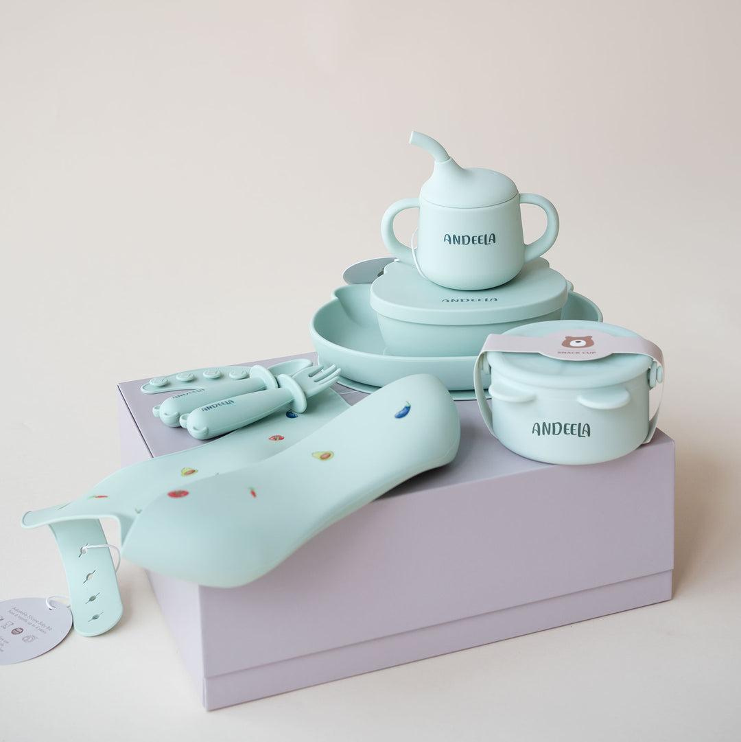 JBØRN Baby Gift Set | Weaning Essentials Veggies Seafoam - Personalisable Baby Products Sold and Personalised by JustBørn