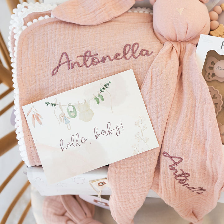 JBØRN Baby Gift Set | Organic Cotton Muslin Blanket, Comforter & Teether Set - Personalisable Baby Products Sold and Personalised by JustBørn