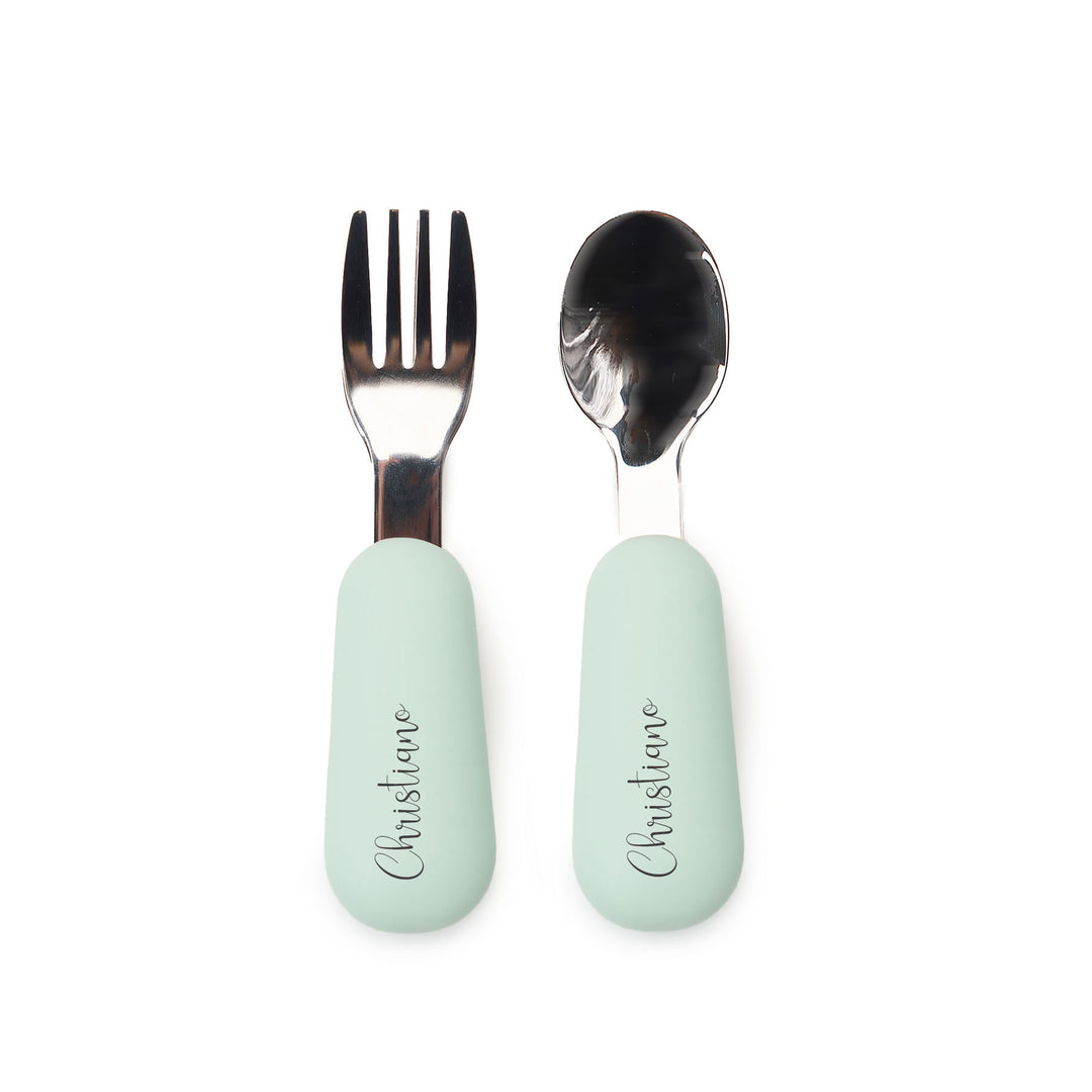 JBØRN Stainless Steel Kids Cutlery Set | Personalisable Seafoam - Personalisable Baby Products Sold and Personalised by JustBørn
