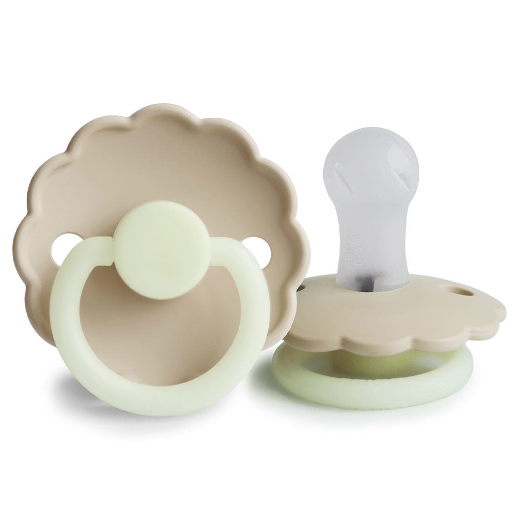 FRIGG Daisy Silicone Pacifier | Personalised Size 1 (0-6 months) Cream Night Glow - Personalisable Baby Products Sold and Personalised by JustBørn