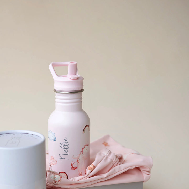 JBØRN First Birthday Gift Set | Personalised Water Bottle & Matching Sleeved Bib Ocean - Personalisable Baby Products Sold and Personalised by JustBørn