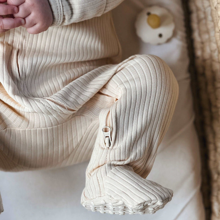 JBØRN Organic Cotton Ribbed Baby Sleep Suit and Hat Ribbed Baby Blue - Personalisable Baby Products Sold and Personalised by JustBørn
