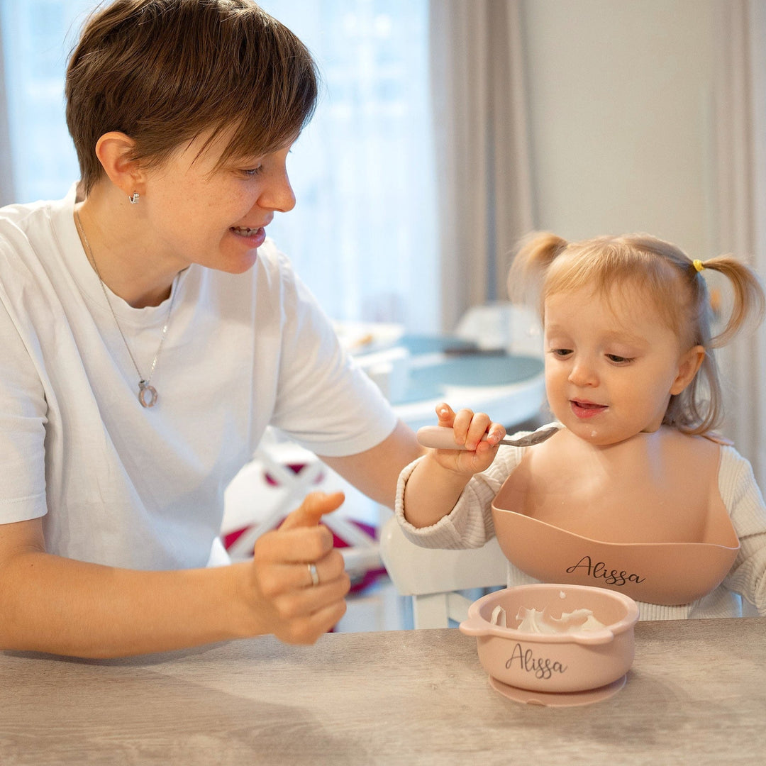 JBØRN Baby Gift Set | Silicone Bowl, Cutlery and Bib - Personalisable Baby Products Sold and Personalised by JustBørn