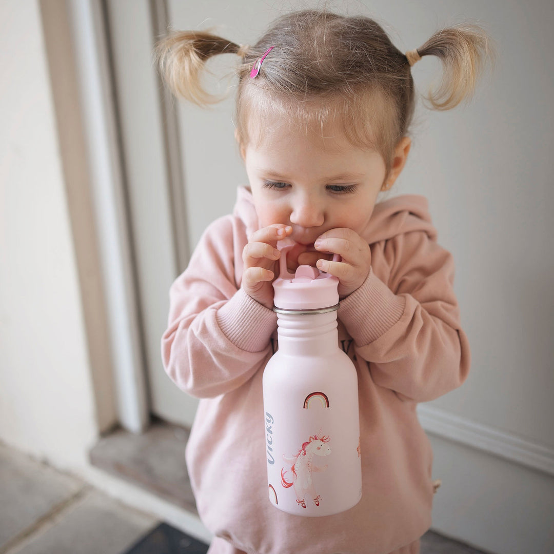 JBØRN Stainless Steel Water Bottle with Straw 350ml | Personalisable Unicorns - Personalisable Baby Products Sold and Personalised by JustBørn