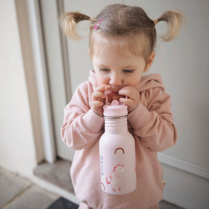 JBØRN Stainless Steel Water Bottle with Straw 350ml | Personalisable Unicorns - Personalisable Baby Products Sold and Personalised by JustBørn