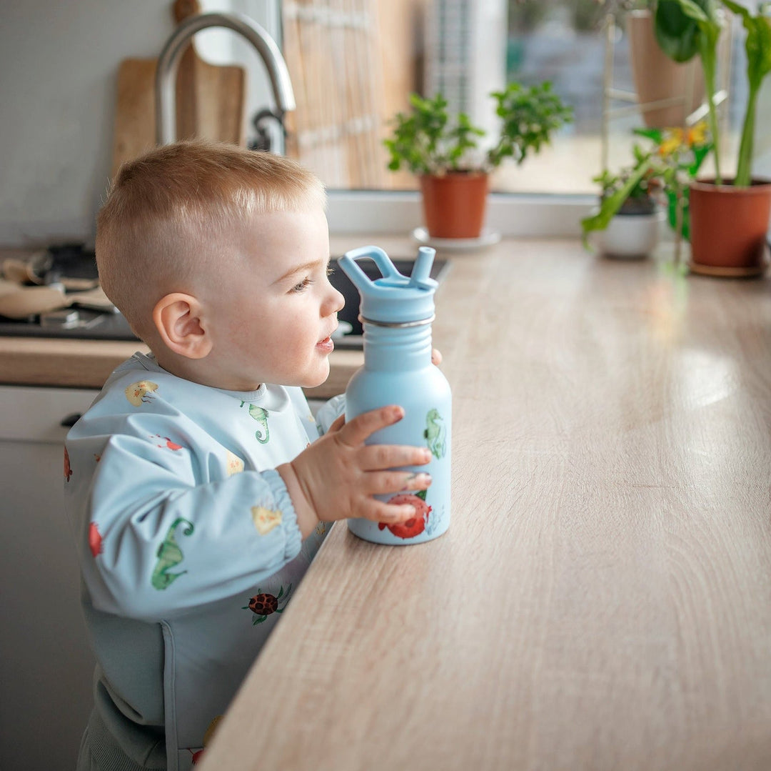 JBØRN First Birthday Gift Set | Personalised Water Bottle & Matching Sleeved Bib - Personalisable Baby Products Sold and Personalised by JustBørn