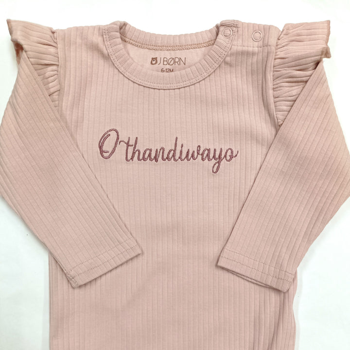JBØRN Organic Cotton Frill Long Sleeve Bodysuit | Personalisable in Ribbed Blush, sold by JBørn Baby Products Shop, Personalizable by JustBørn