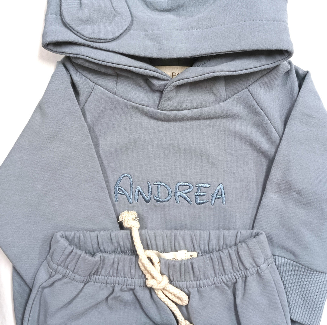 JBØRN Organic Cotton Baby Teddy Ears Hoodie & Joggers Set | Personalisable in Blossom, sold by JBørn Baby Products Shop, Personalizable by JustBørn