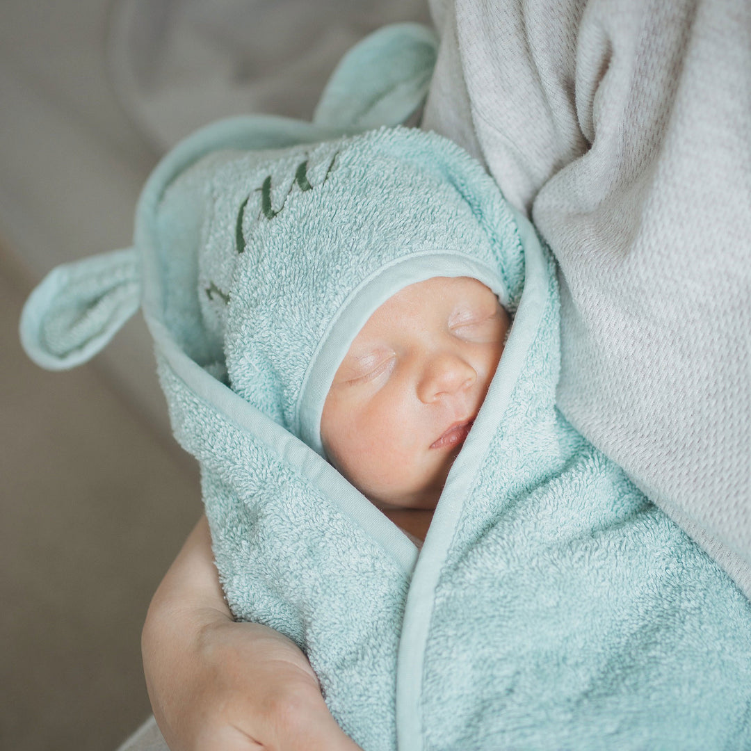 JBØRN Organic Cotton Baby Hooded Towel Mint - Personalisable Baby Products Sold and Personalised by JustBørn