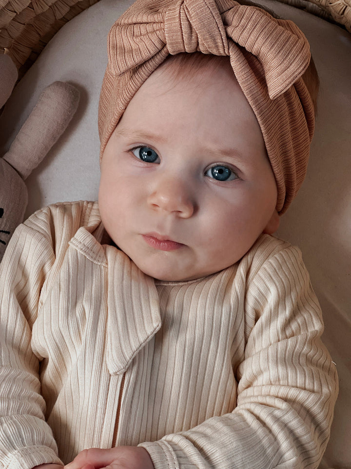 JBØRN Organic Cotton Ribbed Baby Headband in Ribbed Dusty Blush, sold by JBørn Baby Products Shop, Personalizable by JustBørn
