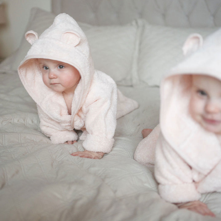 Organic Cotton Baby Hooded Towelling Bathrobe (6 months - 2 Years) - Personalisable Baby Products Sold and Personalised by JustBørn