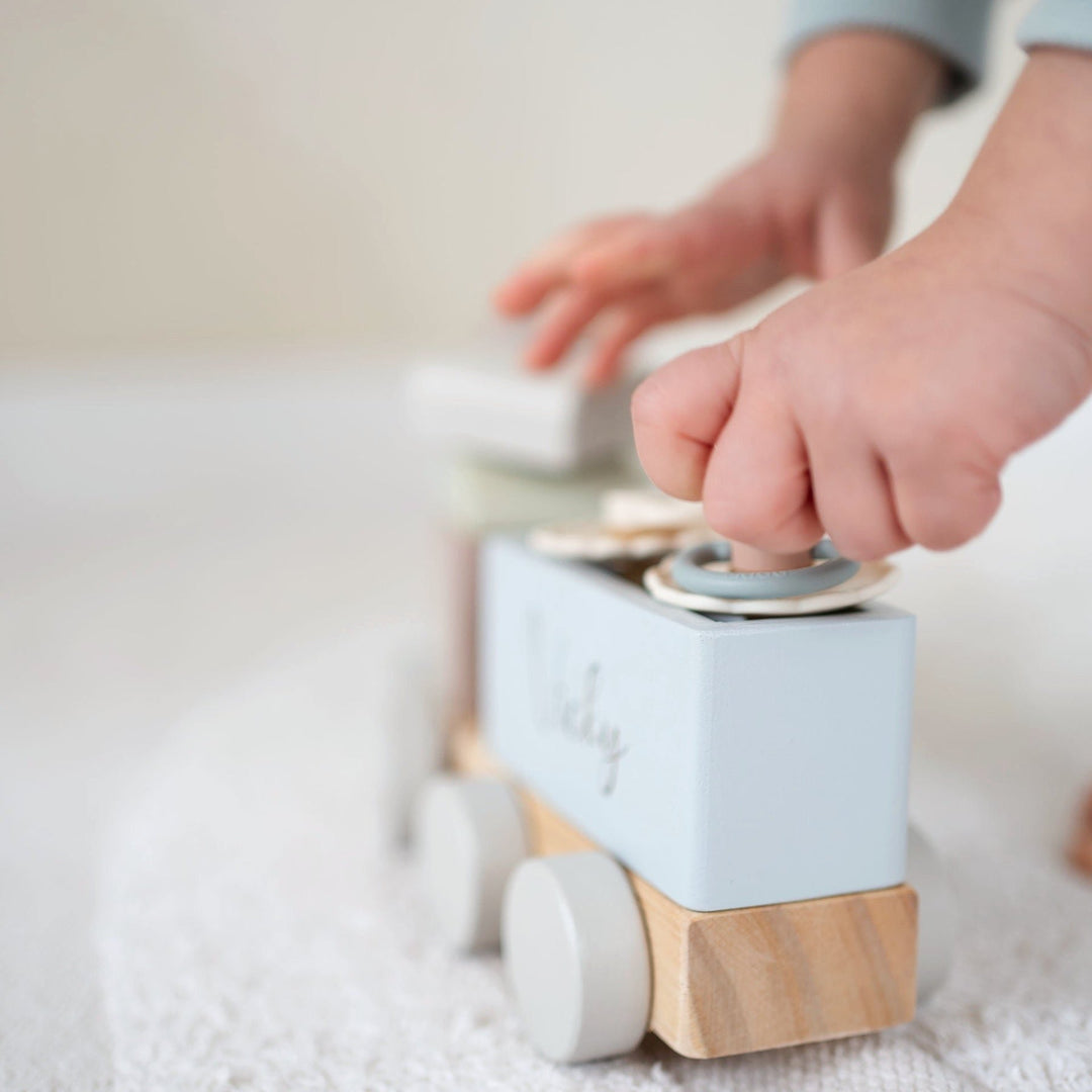 JBØRN Personalised Wooden Pull-Along Stacking Train Set - Personalisable Baby Products Sold and Personalised by JustBørn