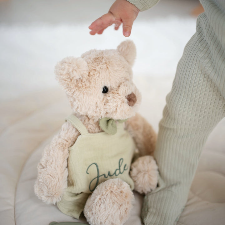 JBØRN Beige Teddy Bear Soft Toy with Personalised Outfit - Personalisable Baby Products Sold and Personalised by JustBørn