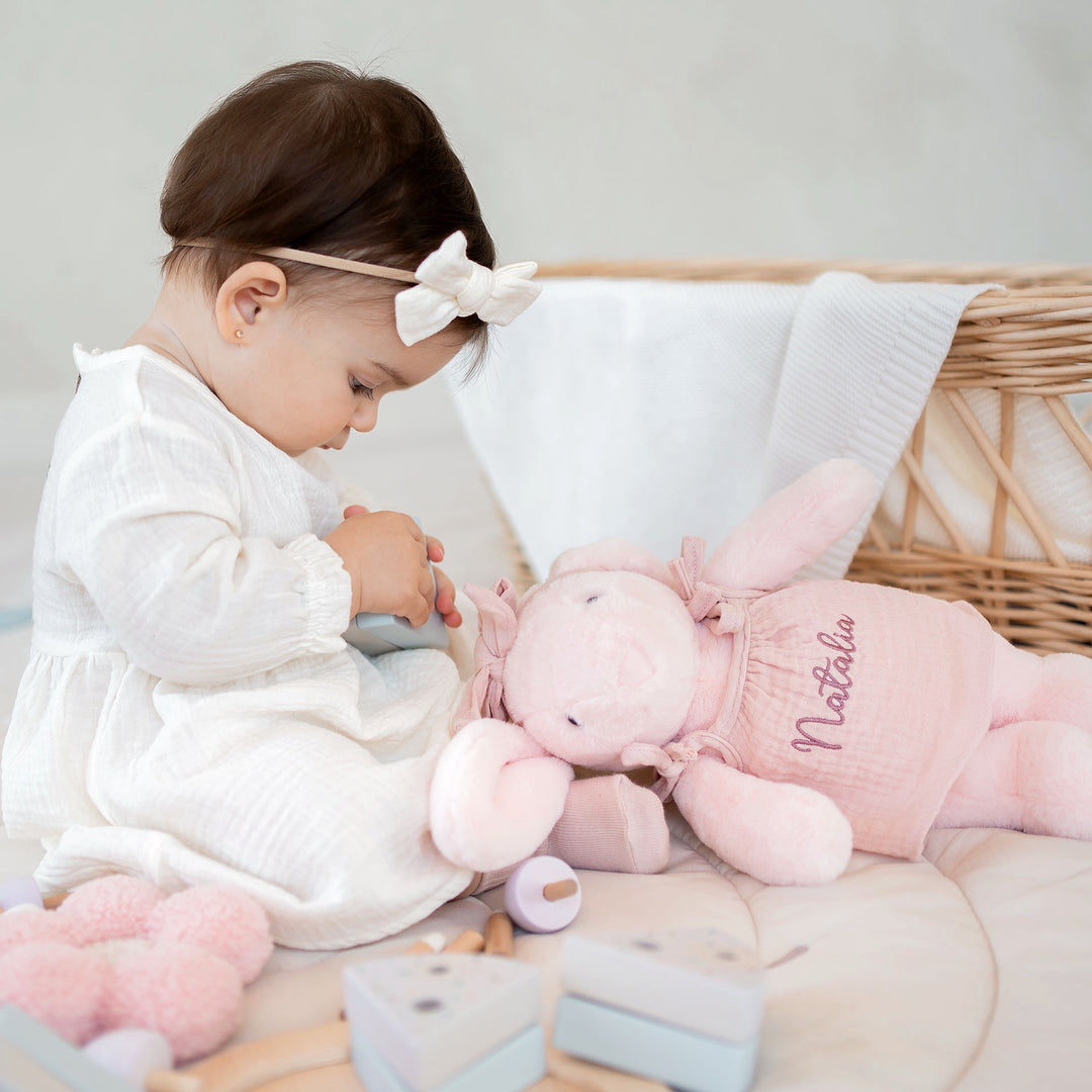 JBØRN Blossom Bunny Soft Toy with Personalised Outfit - Personalisable Baby Products Sold and Personalised by JustBørn