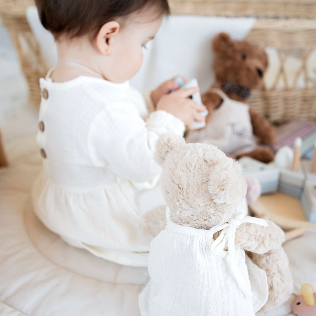 JBØRN Beige Teddy Bear Soft Toy with Personalised Outfit - Personalisable Baby Products Sold and Personalised by JustBørn