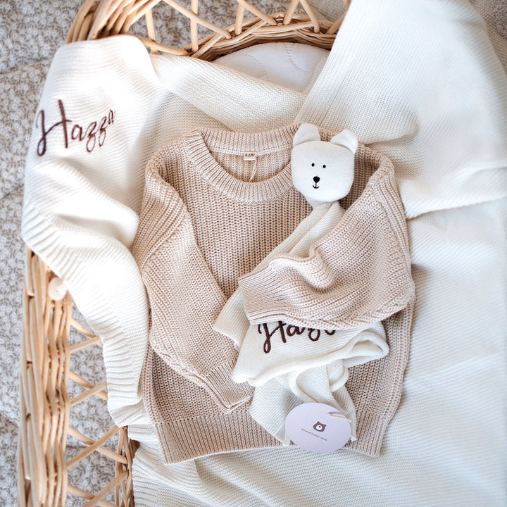 JBØRN Organic Cotton Knitted Crew Neck Jumper | 6-12 Months - Personalisable Baby Products Sold and Personalised by JustBørn