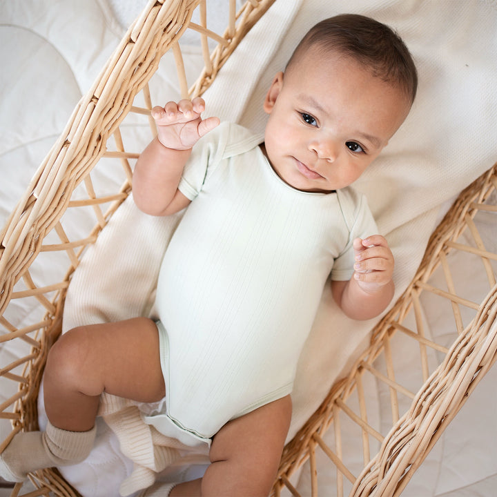 JBØRN Ribbed Bamboo Short Sleeve Bodysuit - Personalisable Baby Products Sold and Personalised by JustBørn