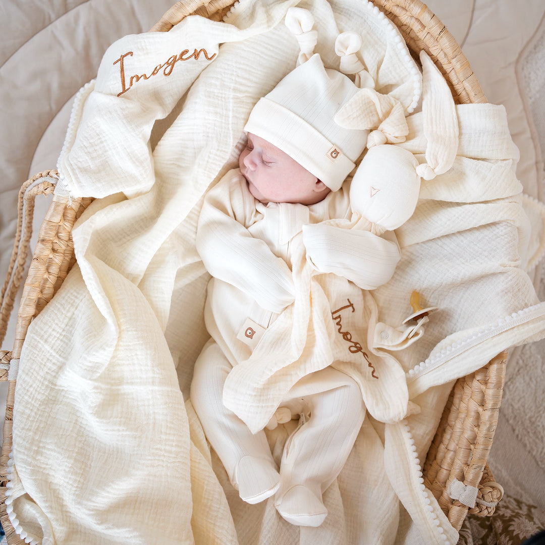 JBØRN Ribbed Bamboo Sleepsuit with Hat | 0–6M - Personalisable Baby Products Sold and Personalised by JustBørn