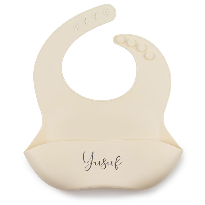 JBØRN Silicone Baby Feeding Bib | Weaning Essentials Ivory Yes - Personalisable Baby Products Sold and Personalised by JustBørn