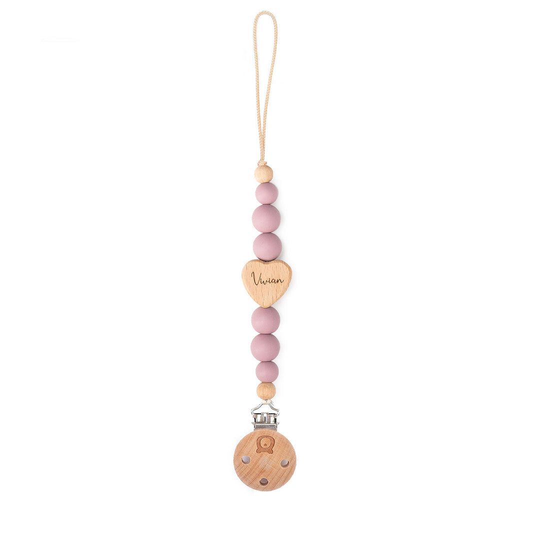 JBØRN Love Heart Pacifier Clip Heather - Personalisable Baby Products Sold and Personalised by JustBørn