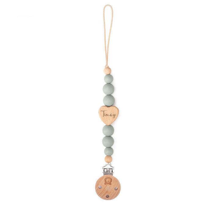 JBØRN Love Heart Pacifier Clip Sage - Personalisable Baby Products Sold and Personalised by JustBørn