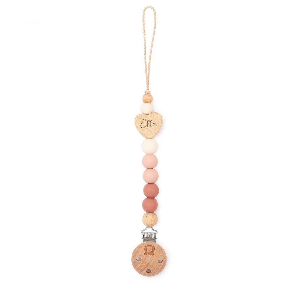JBØRN HEART Pacifier Clip | Personalisable in Woodchuck & Blush, sold by JBørn Baby Products Shop, Personalizable by JustBørn