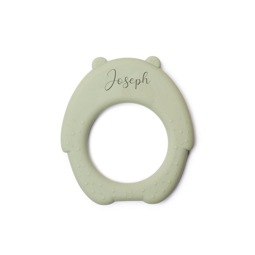JBØRN Bear Silicone Baby Teether Sage Yes - Personalisable Baby Products Sold and Personalised by JustBørn