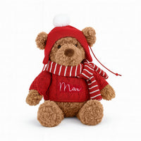 JBØRN Christmas Teddy Bear Soft Toy with Personalised Festive Outfit No Gift Box Brown Festive Bear Yes - Personalisable Baby Products Sold and Personalised by JustBørn