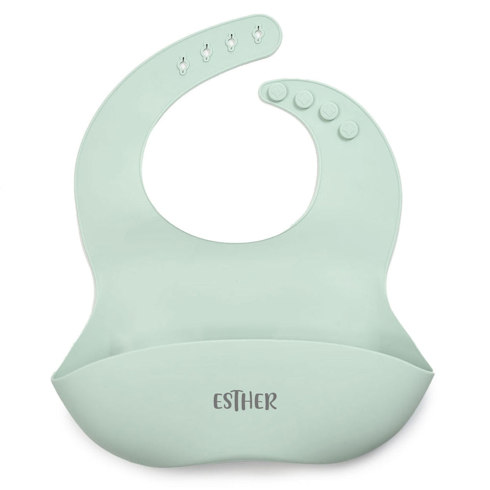 JBØRN Silicone Baby Feeding Bib | Weaning Essentials | Personalisable in Seafoam, sold by JBørn Baby Products Shop, Personalizable by JustBørn