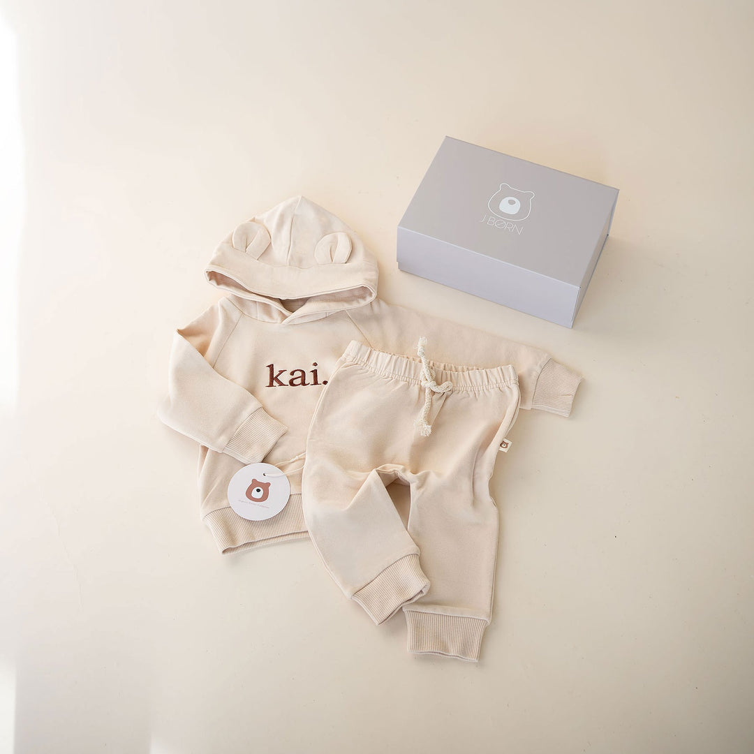 JBØRN Baby Gift Set | Organic Cotton Baby Hoodie & Joggers Set Cream - Personalisable Baby Products Sold and Personalised by JustBørn