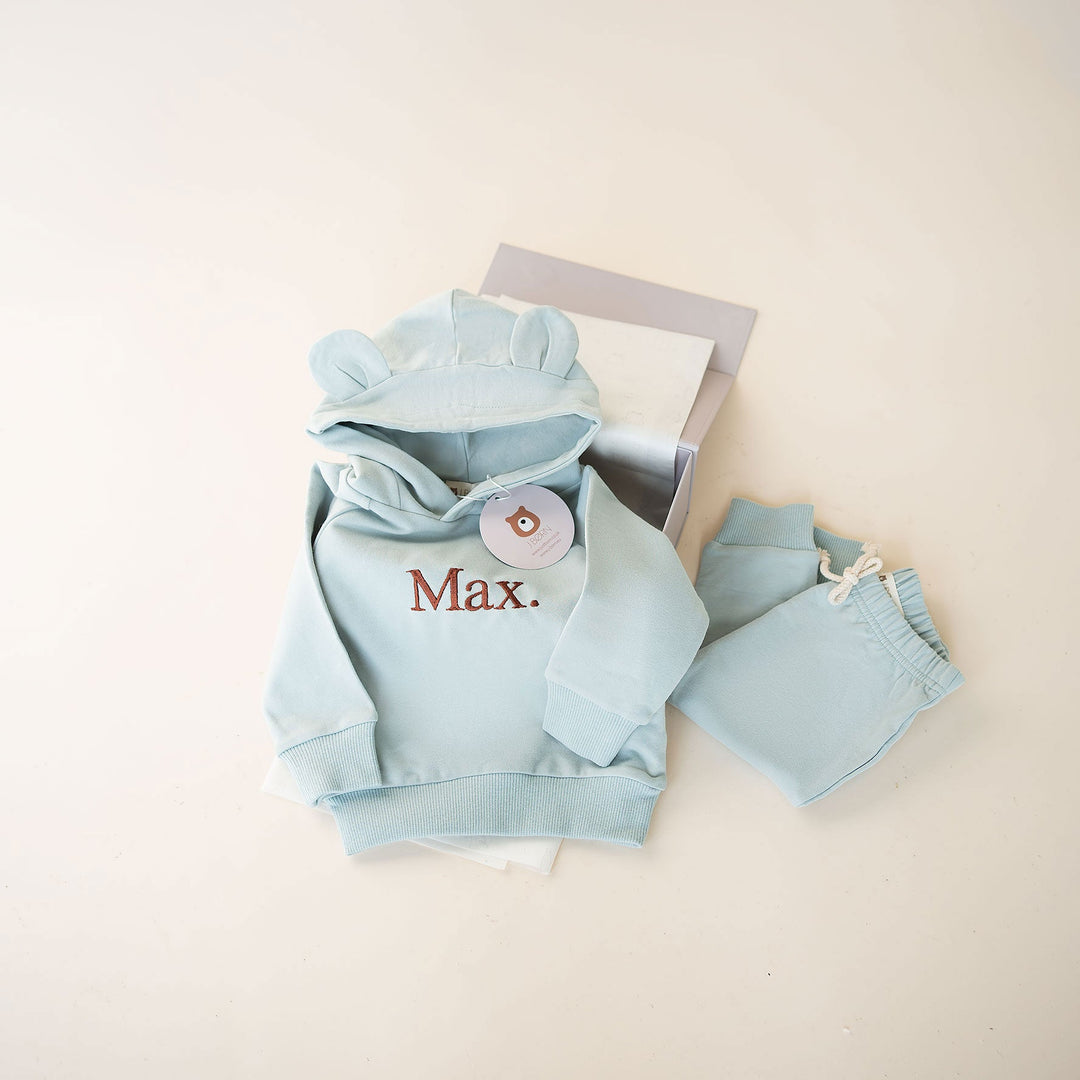 JBØRN Baby Gift Set | Organic Cotton Baby Hoodie & Joggers Set Stone Blue - Personalisable Baby Products Sold and Personalised by JustBørn