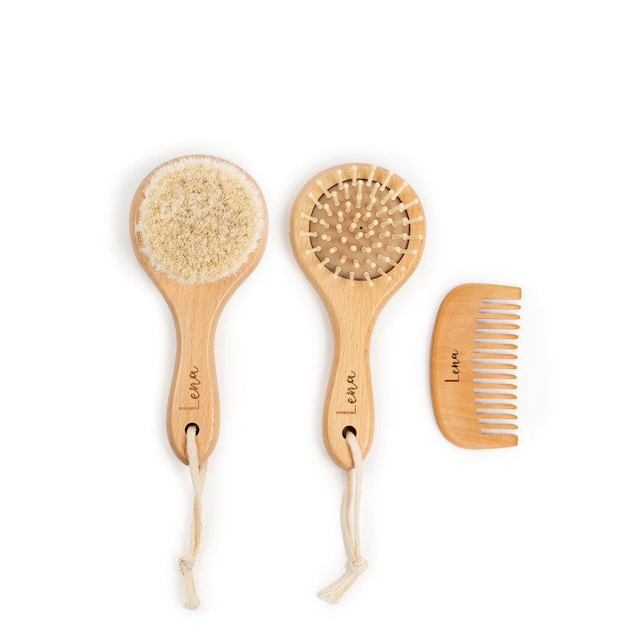  JBØRN Baby Brownen Hair Brush & Comb Set | Personalisable by Just Børn sold by JBørn Baby Products Shop