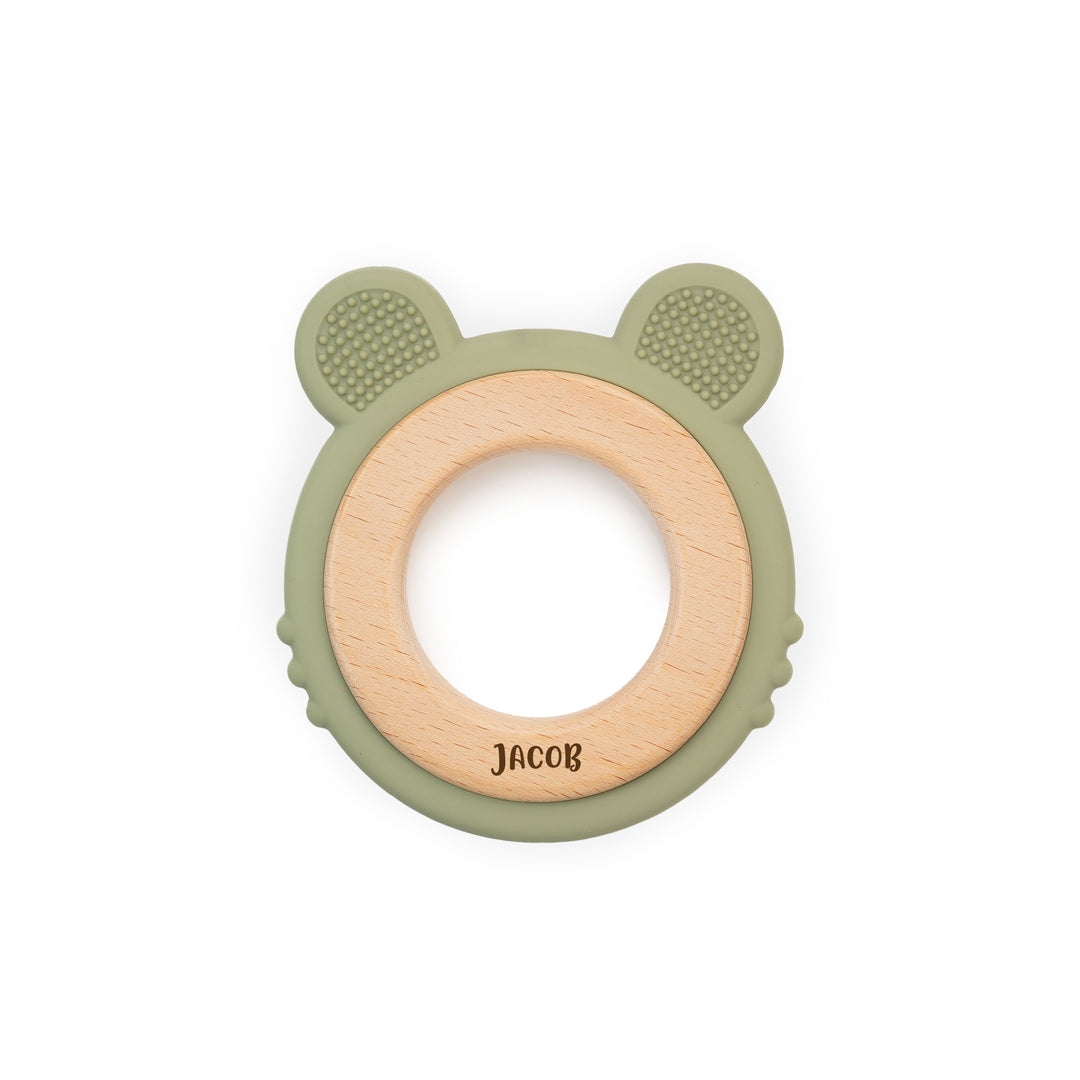 JBØRN Silicone & Brown Baby Tiger Teether Olive - Personalisable Baby Products Sold and Personalised by JustBørn