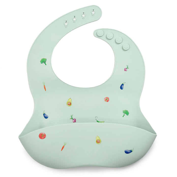 JBØRN Silicone Baby Feeding Bib | Weaning Essentials Veggies Seafoam - Personalisable Baby Products Sold and Personalised by JustBørn