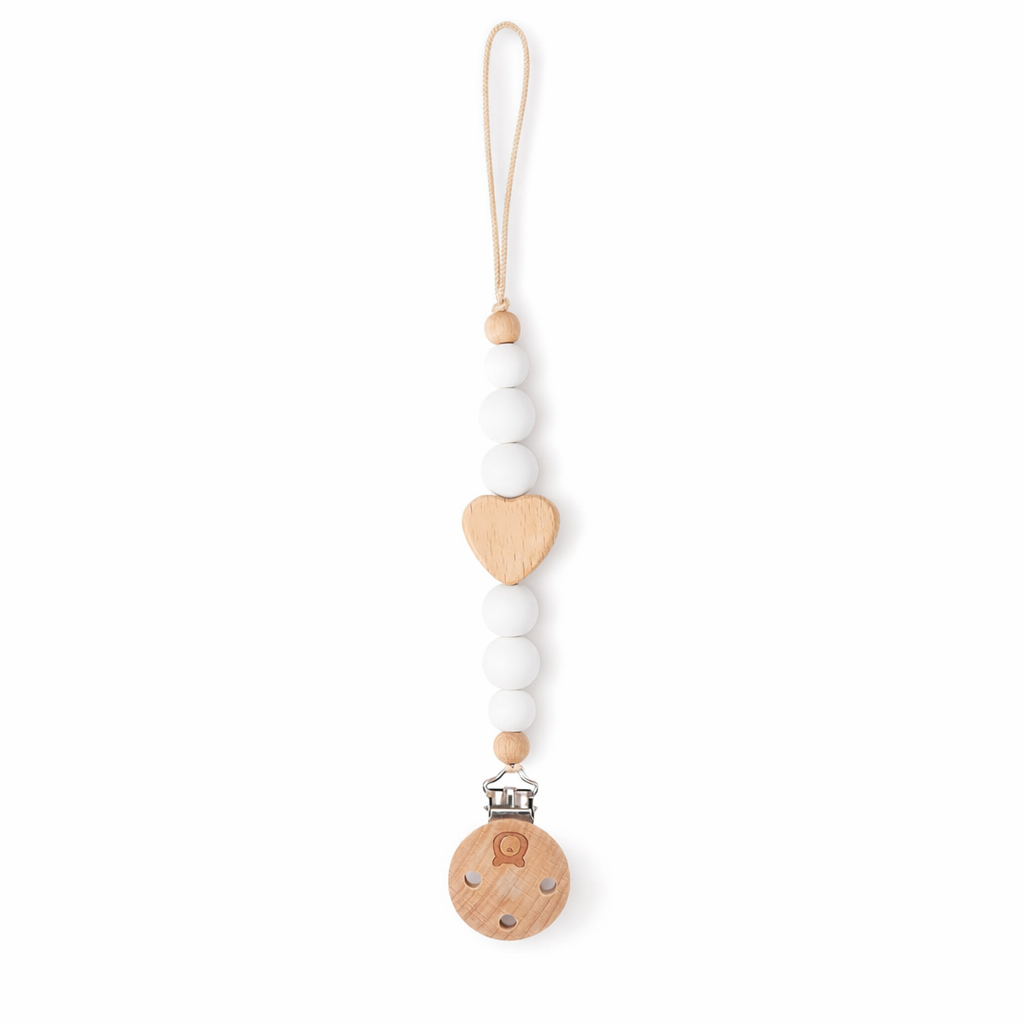 JBØRN Love Heart Pacifier Clip White - Personalisable Baby Products Sold and Personalised by JustBørn