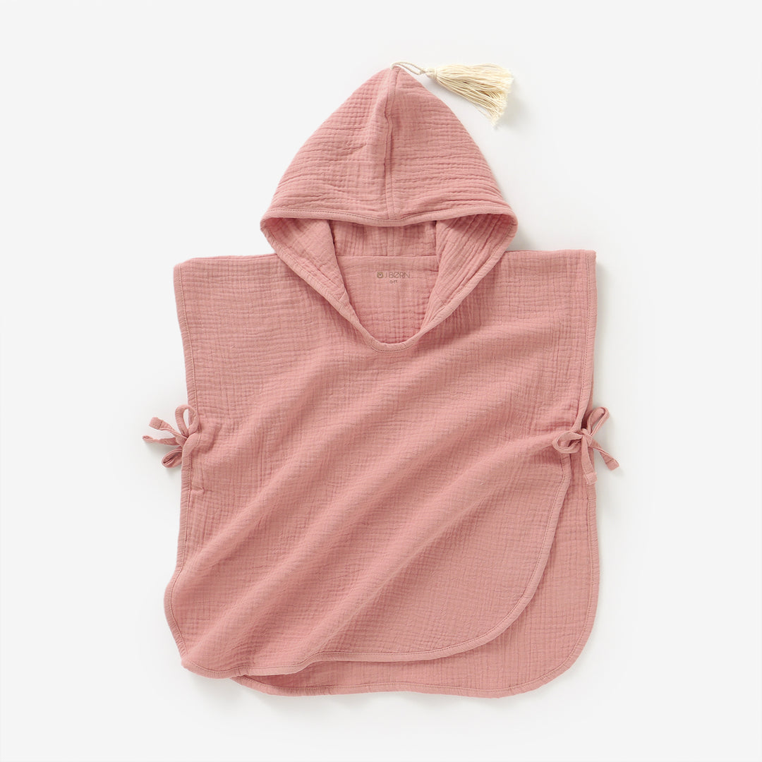 JBØRN Organic Cotton Muslin Hooded Poncho Towel | Personalisable in Muslin Powder Blush, sold by JBørn Baby Products Shop, Personalizable by JustBørn